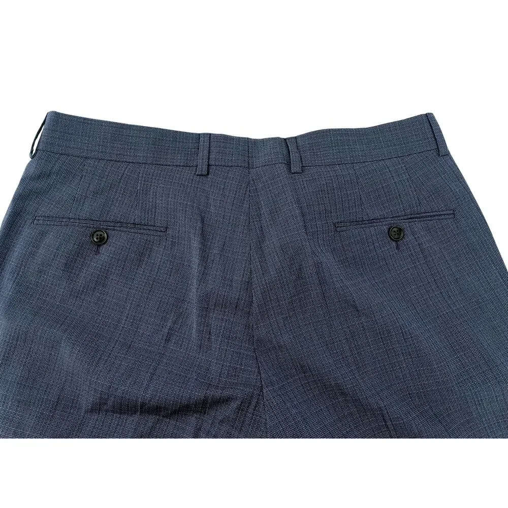 Ted Baker Karl Slim Fit 100% Wool Dress Pants, Micro Plaid Blue | 33 Short Unhem - Picture 9 of 14